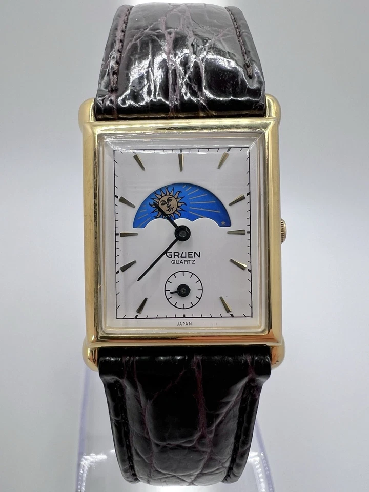 Raro Reloj Hombre Vintage Gruen Tank Fase Solar Fase Lunar Cuarzo Elegante Elegante Foto 1 de 4