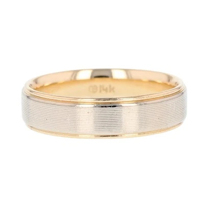 6mm Textured Stepped Edge Wedding Band 14k Multi-Tone Gold 7.36 Grams Size 11.25 - Image 1 of 4
