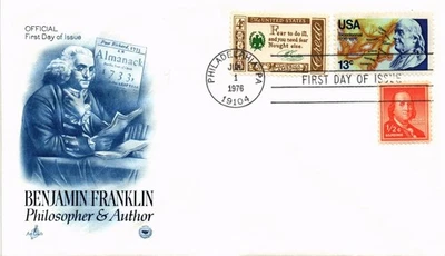 Dr Jim Stamps Monarch Size FDC Benjamin Franklin Combo ArtCraft slight crease - Image 1 of 2
