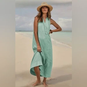 J.Jill Love Leinen ärmelloses Midikleid mittel aquablau 100% Leinen Sommer - Bild 1 von 9