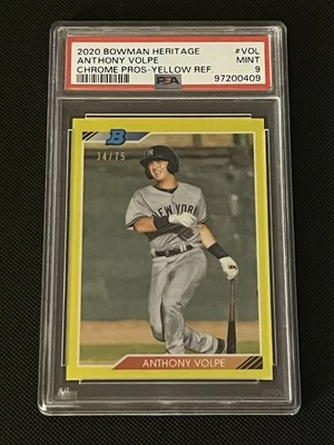 ANTHONY VOLPE 2020 Bowman Heritage YELLOW Refractor /75 RC Yankees Rookie PSA 9 - Image 1 of 2