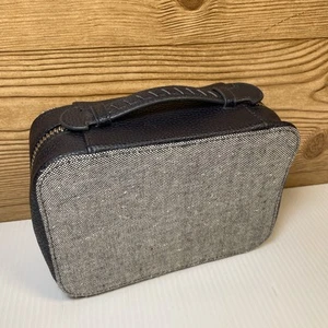 Trish McEvoy Makeup Case Planner Binder Gray Tweed Blue Vegan Leather Travel - Picture 1 of 9