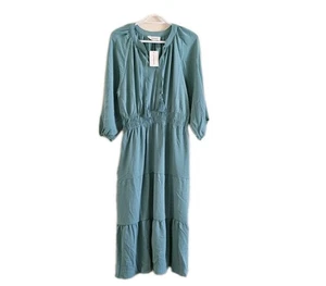 Lucky Brand Damen türkis Blumen Langarm Midikleid Gr. L Herbst Boho Bauer Neu mit Etikett - Bild 1 von 7