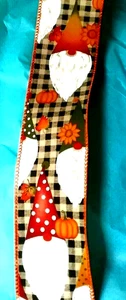 Fall Gnomes Gingham 2.5" by 5 yards Ribbon Sunflowers Pumpkins Thanksgiving - Picture 1 of 4