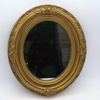 Antique Oval Giltwood Wall Mirror Ornate Victorian Rococo Gold Gesso Frame 14”H - Image 1 of 4