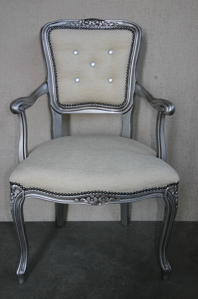 POLTRONCINA POLTRONA CAMERA DA LETTO IMBOTTITA COLORE ARGENTO PATINATO. - Immagine 1 di 1