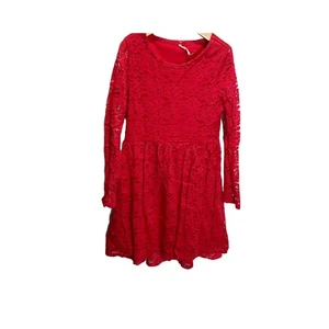 Fab Kids Girls M 8 Red Lace Dress Long Lacy Sleeves Christmas Holiday Fit & Flar - Picture 1 of 4