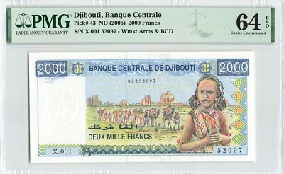 DJIBOUTI 2000 Francs 2005, P-43 Banque Centrale, PMG 64 EPQ Choice UNC, X.001 - Image 1 of 2