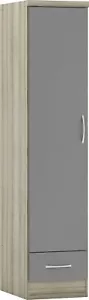 Nevada 1 Door 1 Drawer Wardrobe Grey Gloss and Oak Effect Hanging Rail - Picture 1 of 9