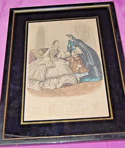 Antique French Framed Fashion Illustration 1860 Magasin des Demoiselles  S5975 - Picture 1 of 1