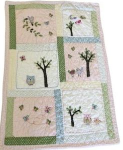 Pottery Barn Kids Hayley Crib Quilt Coverlet Retired Pattern Pink Girls Owl Bird - Picture 1 of 11