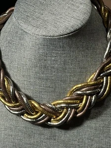 Kenneth Lane Halskette dreifarbig metallic dick geflochten Kette Halsband Vintage 90’er / Y2K - Bild 1 von 4