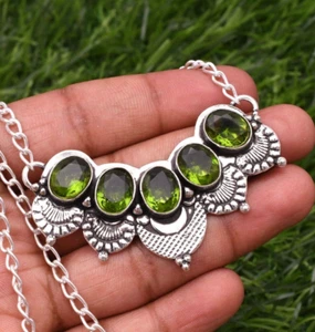Peridot Gemstone 925 Sterling Silver Handmade Jewelry Necklace 17-18" - Picture 1 of 11