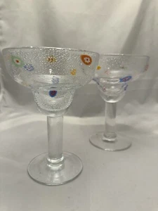 Crate & Barrel Zazz Millefiori Margarita Glas Set 2 mundgeblasen dicker Stiel Neu mit Etikett - Bild 1 von 9