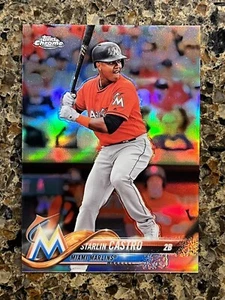 Starlin Castro 2018 Topps Chrome REFRACTOR #141 MLB Miami Marlins Baseball Card - Picture 1 of 2