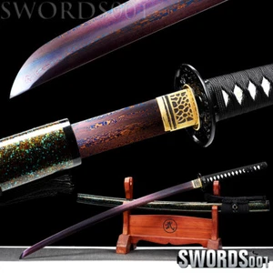 hand forged blue purple blade Japanese warrior Sword folded steel battle ready - Picture 1 of 12
