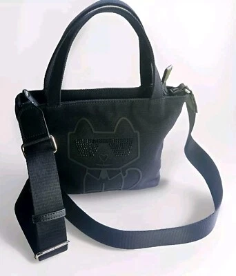 Karl Lagerfeld Paris Night Cat  Canvas Crossbody Handbag Black Satchel Purse  - Image 1 of 4