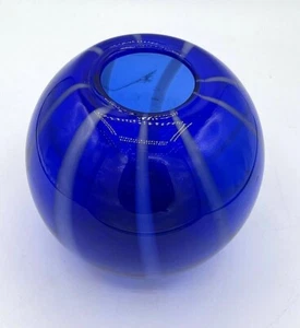  Italienischer Murano-Stil Kunst Glasvase Kolbaltblau weiß vertikal 5 Zoll hoch  - Bild 1 von 6