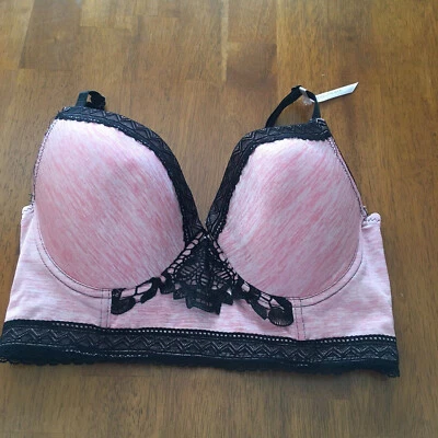 Sujetador Daisy Fuentes 36 D Push Up Mujer Línea Larga Rosa y Negro Con Aros Encaje  Foto 1 de 4