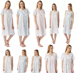 Ladies PolyCotton Marlon Floral Half Sleeve/Sleeveless Nightie Dress Sizes 10-30 - Picture 1 of 15