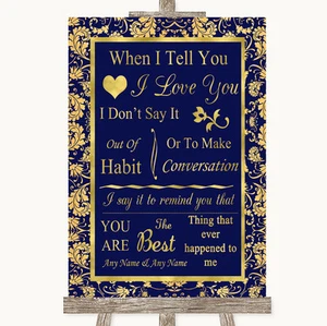 Letrero de boda personalizado azul y dorado When I Tell You I Love You - Imagen 1 de 8