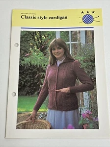 Classic Style Cardigan Women's Knitting Pattern Card - Picture 1 of 4