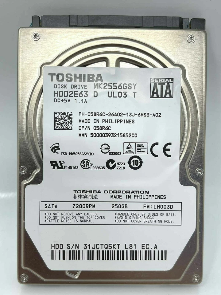 Toshiba MK2556GSY 250GB SATA II 3.0Gb/s 2.5" Internal Laptop Hard Disk Drive HDD - Image 1 of 1