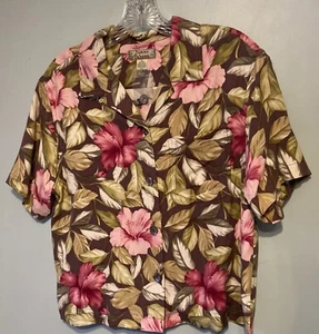 Tommy Bahama Women’s 100% Silk Floral Short Sleeve Button Up Shirt NWOT M 8 Vtg - Picture 1 of 9