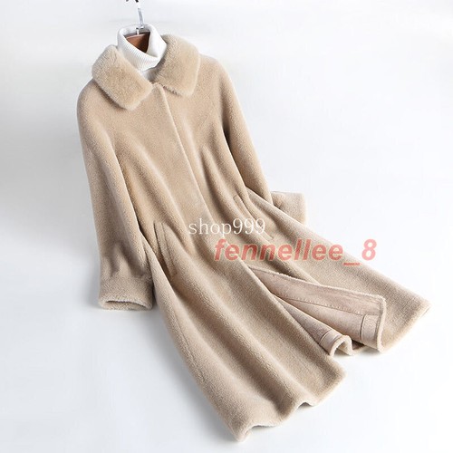 OFF WHITE Cappotto donna vera pelliccia collo shearling lungo trench giacca parka monopetto