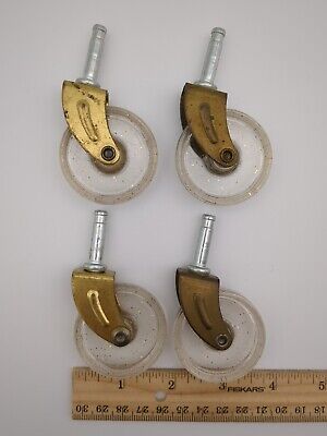 VTG MCM Acrylic Casters Furniture Hardware Wheels Set Of 4 Clear W Gold Fleck 2  • 22.01£