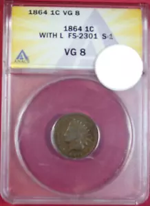 1864-L INDIAN CENT ANACS VG8 - Picture 1 of 4