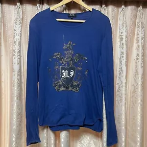 A.P.C. Long Sleeve Tshirt Blue Mens Size 3 Crewneck - Picture 1 of 6