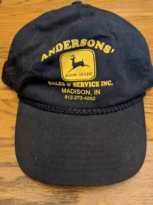 JOHN DEERE BLACK AND YELLOW MADISON INDIANA CAP RARE VTG  - Image 1 of 4