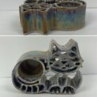 Candle Pots Kitty Cat Blue Brown Drip Glaze Votive Holder Bay Pottery USA MADE