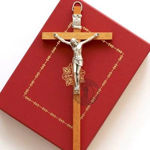 Cruz de pared de madera cristiana chapada en plata .999 (7,9"" X 3,7"") 20 cm x 9,5 cm - Imagen 1 de 3