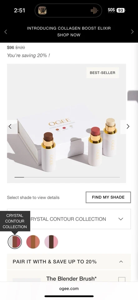 Ogee Face Stick Trio - Contour Stick Makeup Collection - Certified Organic Br...