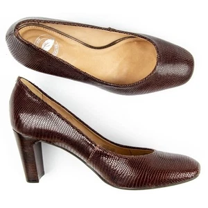 Nurture Maren Heels Lizard Embossed Block Heel PumpsBrown Shoes Size 8M - Picture 1 of 6