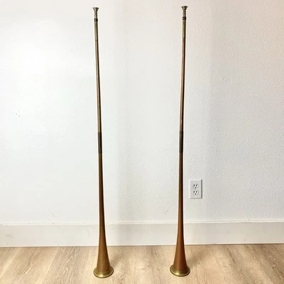 Antique Set Of 2 50” Hunting Post Coaching Horn Copper Brass Heralding Trumpet - Image 1 of 4