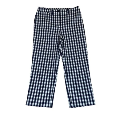 Pantalones de pierna recta Jones New York para mujer azul marino y blanco elásticos a cuadros de guinga talla Foto 1 de 4