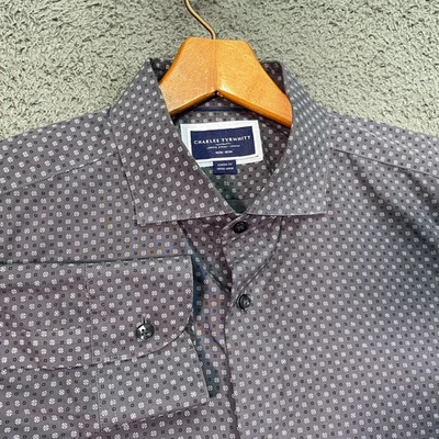 Charles Tyrwhitt Classic Fit Casual Button-Down Shirt XL Charcoal Gray Geometric Foto 1 de 4