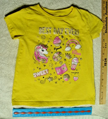 Children's Place Girl's T-Shirt Size XS/TP 4 Yellow 100% Cotton Best Day Ever! - Image 1 of 4