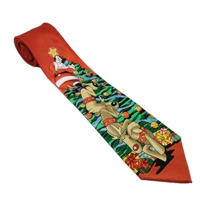 Noel Necktie Red & Green Christmas Pattern Men's Neck Tie Santa Reindeer - Picture 1 of 5