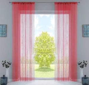 2er Set Fadengardine HxB 250x140 cm Rot Tunneldurchzug Kräuselband - Bild 1 von 5