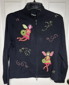 Talbots Womens Angel Full Zip Knit Cardigan Sweater L Navy Blue Mock Neck - Picture 1 of 7