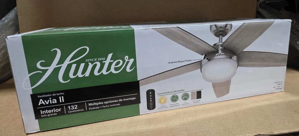 Hunter 59601 Avia II 52 inch LED Ceiling Fan with Light Remote Control - Image 1 of 4