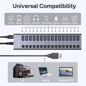 Hub USB 3.1 16 porte con sdoppiatore singoli interruttori on/off - Foto 1 di 12