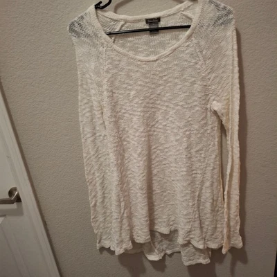 Neiman Marcus Ivory Cotton Knit Sweater Tunic Top Size L Loose Weave - Image 1 of 4