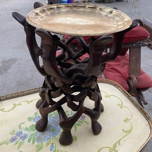 Handgeschnitzte Holz Kamel Form mit Messingplatte Beistelltisch, Naher Osten 14,5" Höhe - Bild 1 von 9