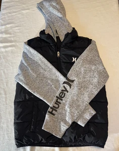 Hurley Puffer Vest Zip Up Hoodie Black Gray Kids Size Large 12-13 yrs - Picture 1 of 8