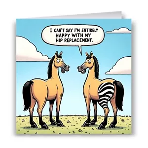 Funny Greeting Card - Hip Replacement Horses Get Well Soon - Picture 1 of 1